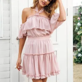 Halter Off Shoulder Summer Ruffle Dress