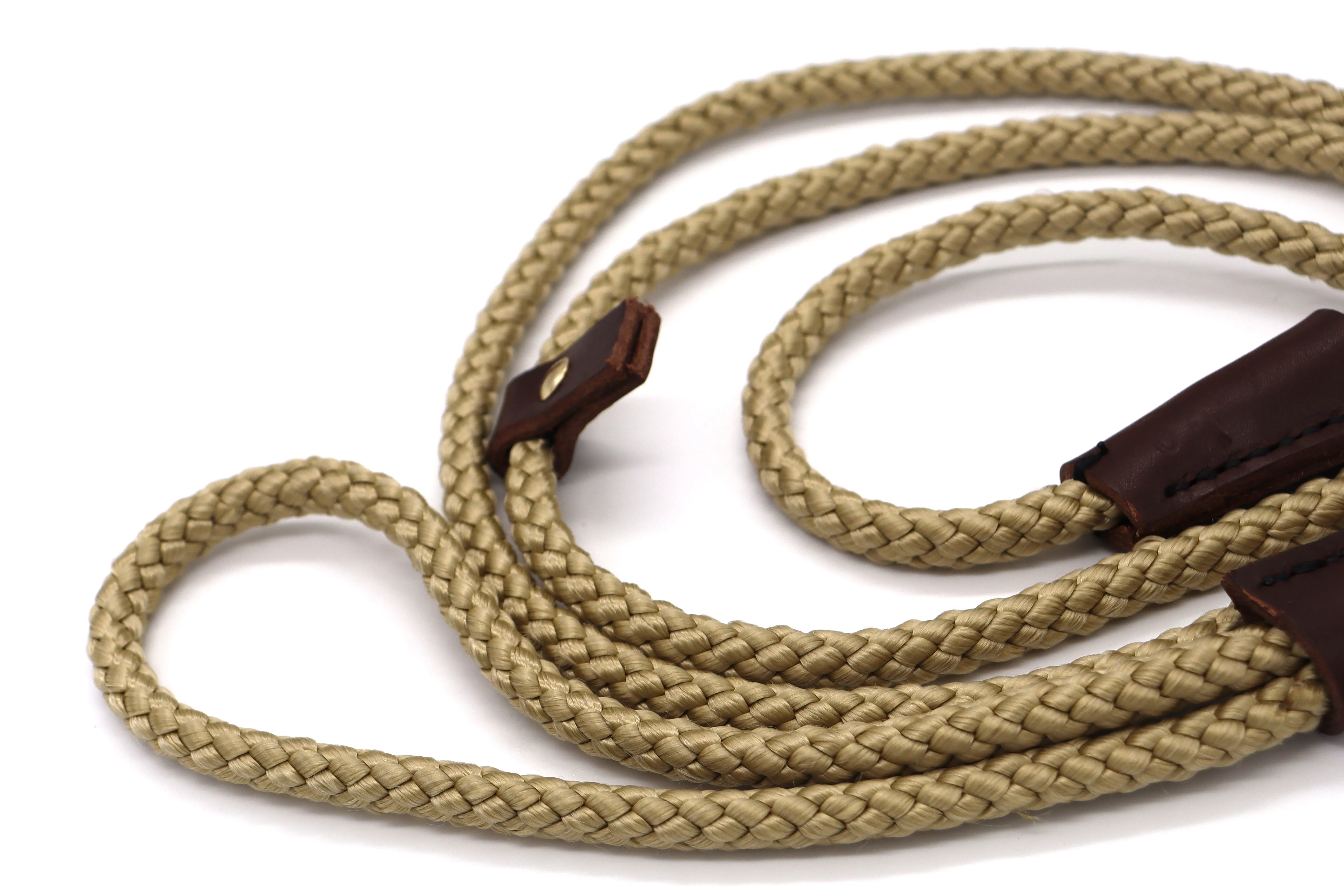 Handmade Slip Lead - Sand Rope with Leather and Brass