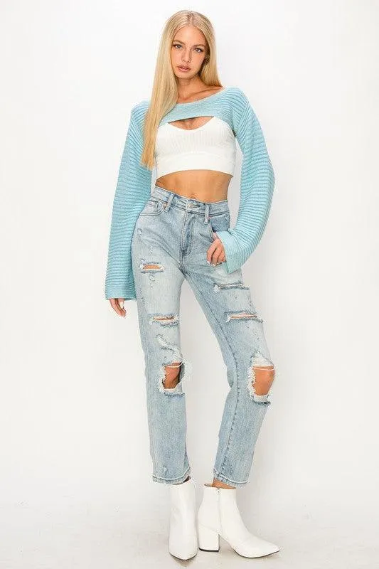 High Rise Distressed Straight Jeans