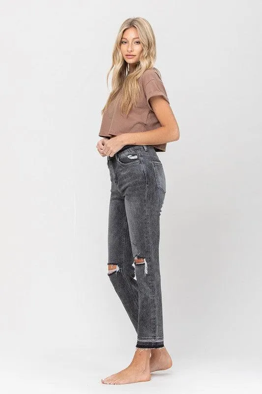 High Rise Released Hem Straight Jeans