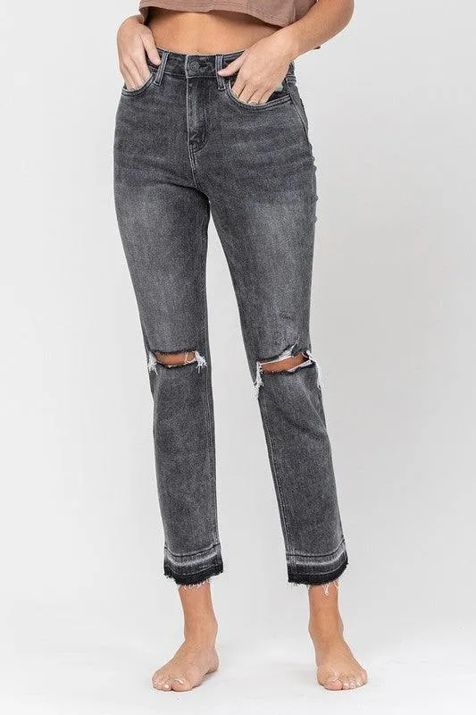 High Rise Released Hem Straight Jeans