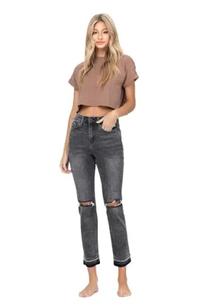 High Rise Released Hem Straight Jeans