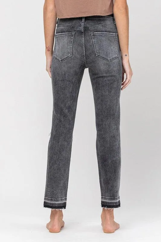 High Rise Released Hem Straight Jeans