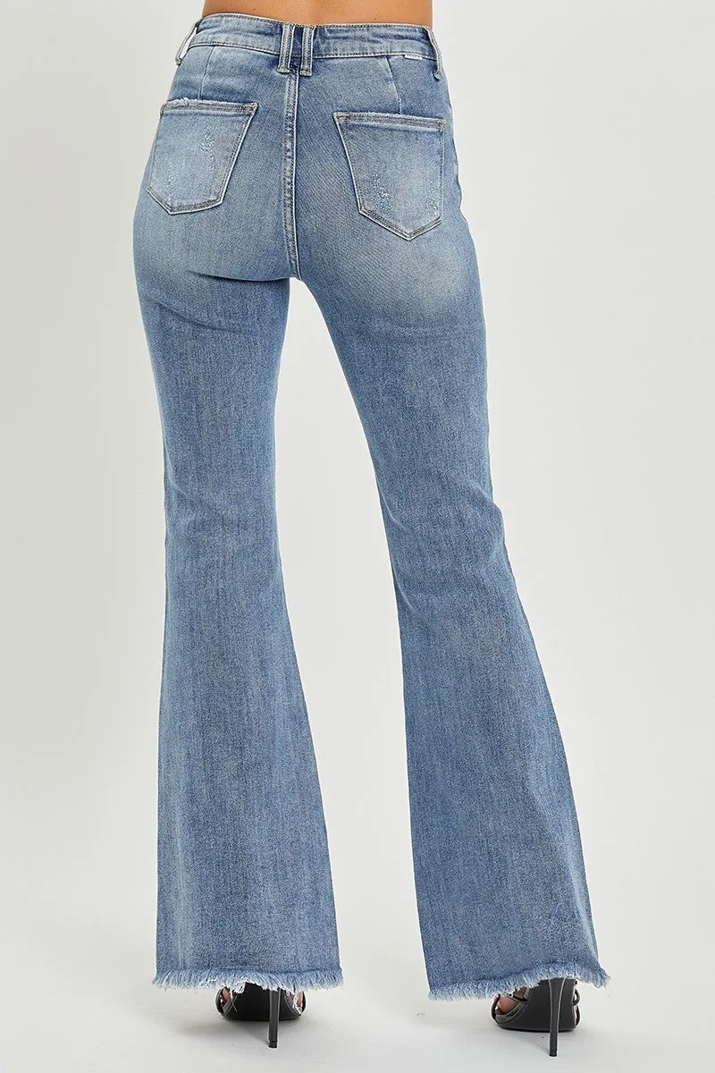 HIGH RISE VINTAGE FRAYED HEM FLRE JEANS