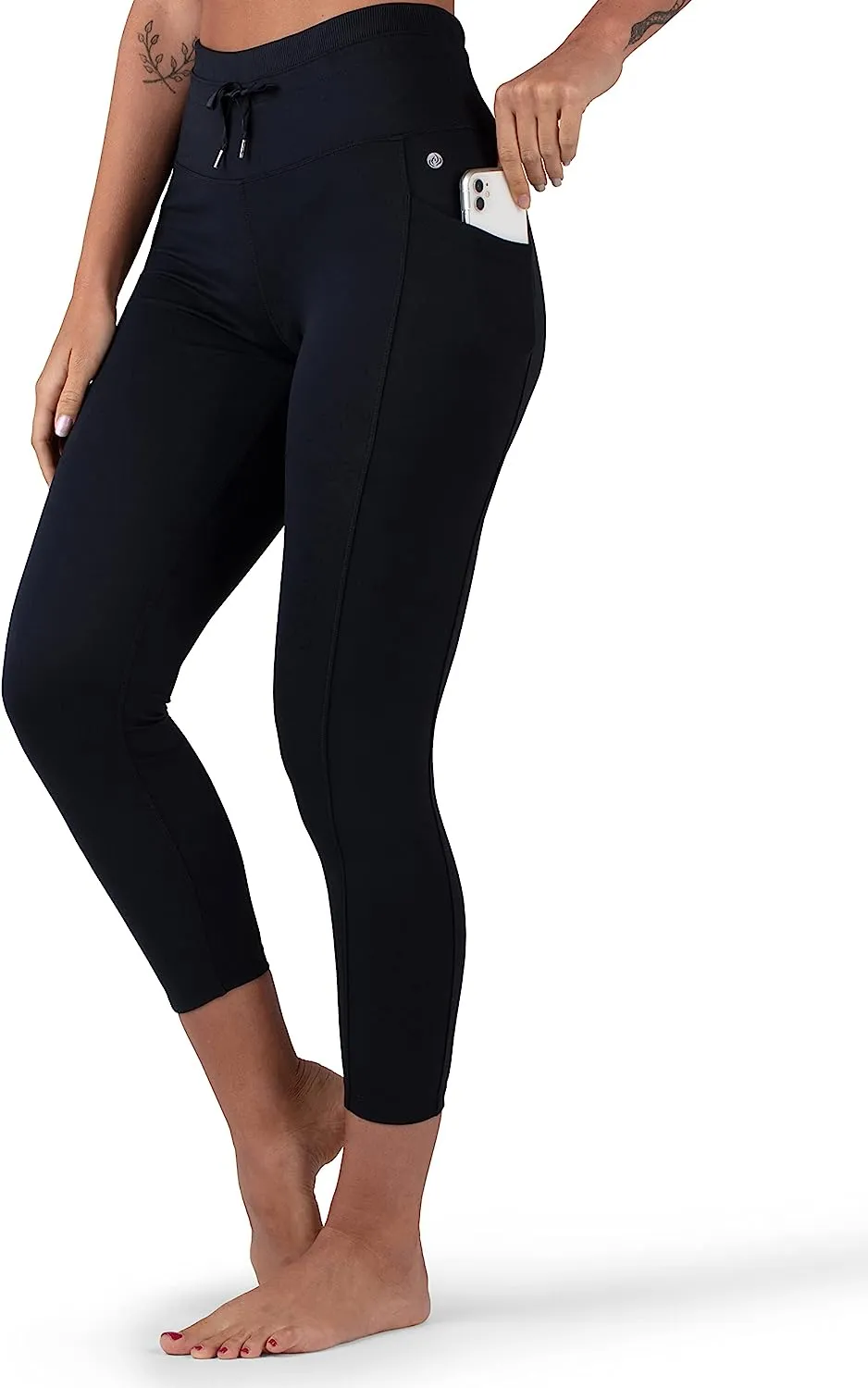 High Waist Black Drawstring Yoga Leggings w/Pockets