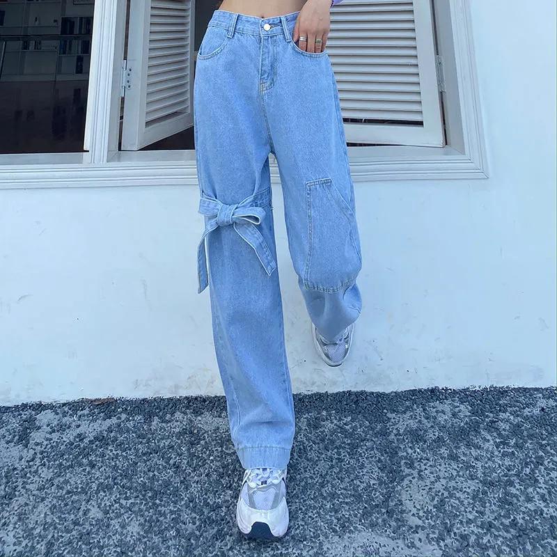 High Waist Bow Pocket Vintage Jeans