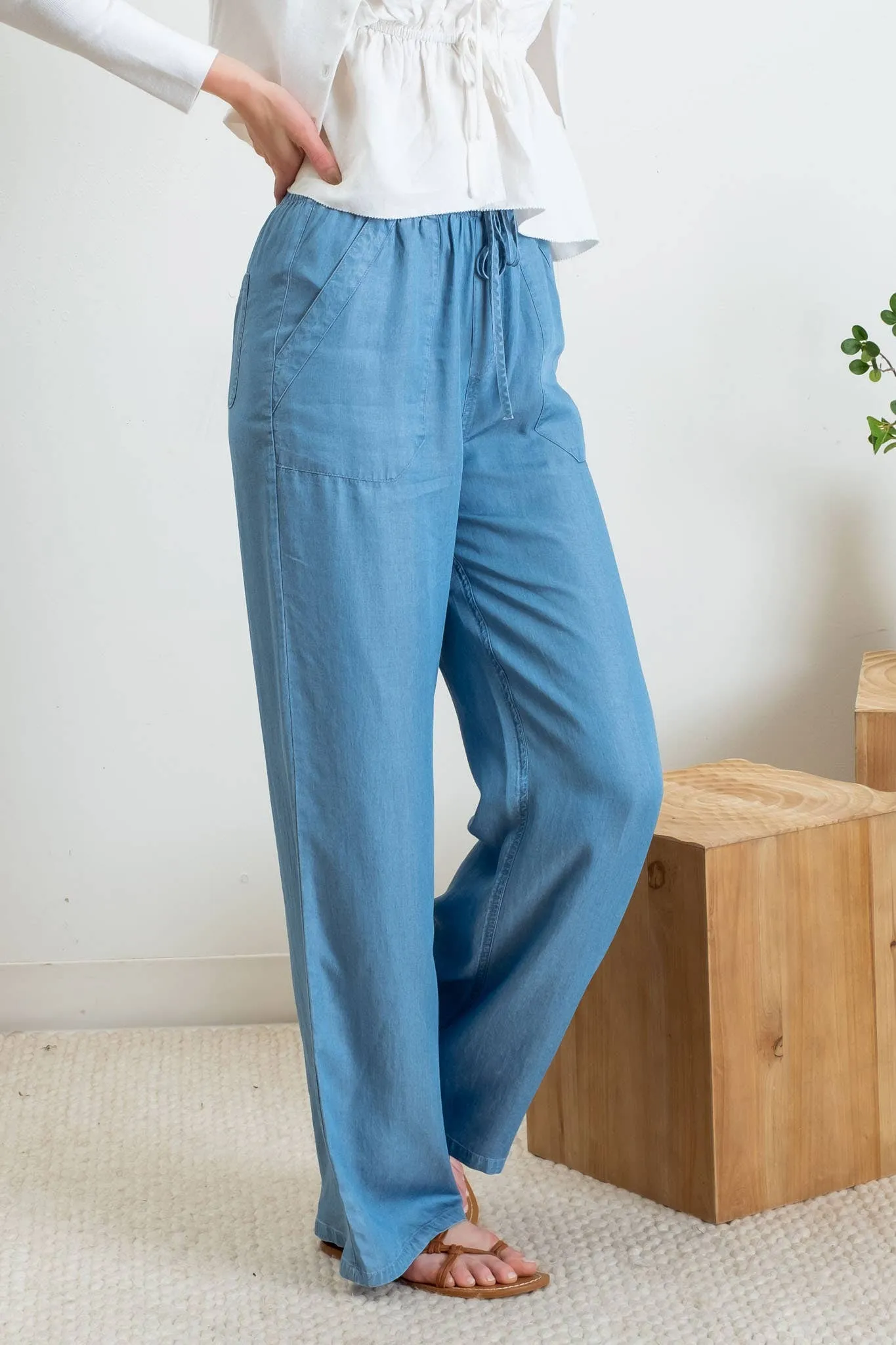 High Waist Chambray Pants