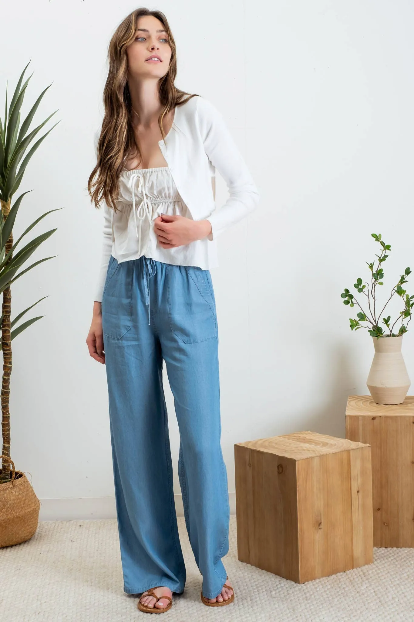 High Waist Chambray Pants