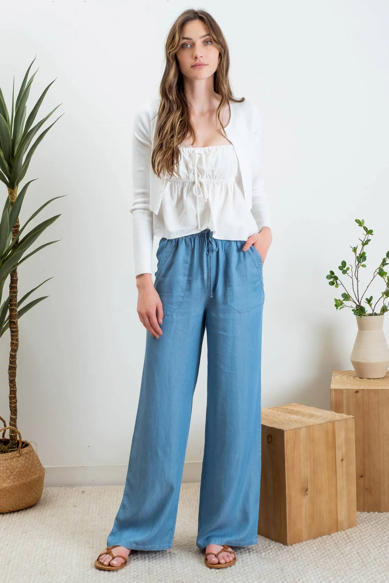 High Waist Chambray Pants