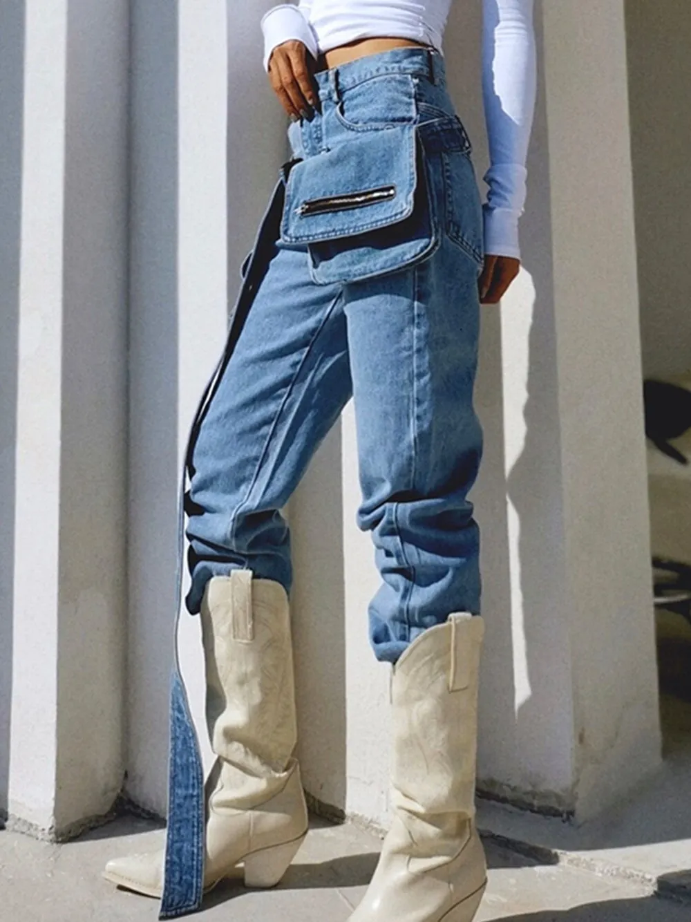 High Waist Loose Sashes Jeans