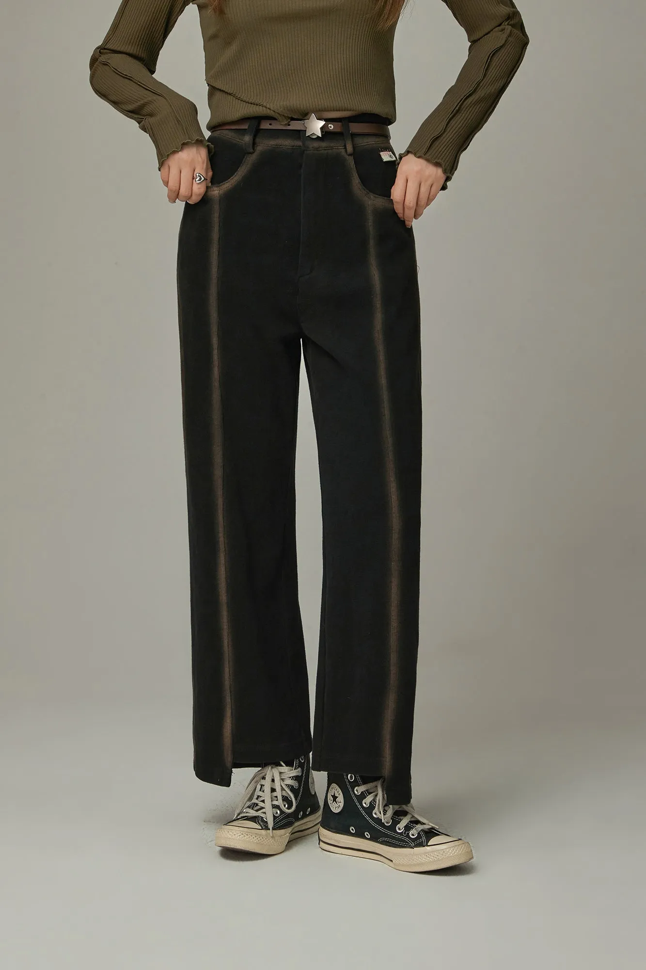 High Waist Printed Outlined Straight Pants