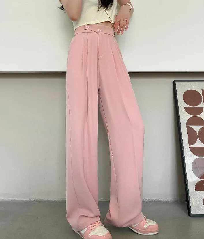 High Waist White Straight Stacked Pants