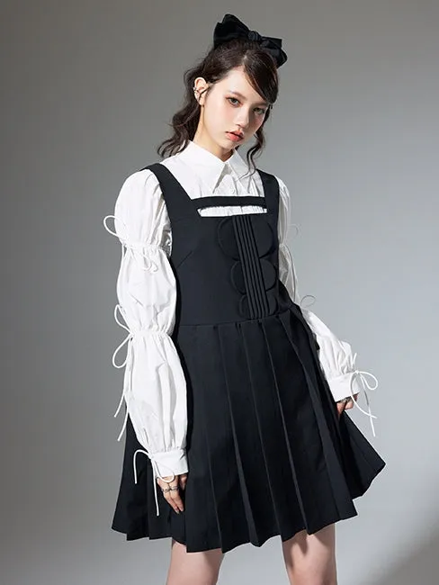 Hollow Pleated Suspender Skirt