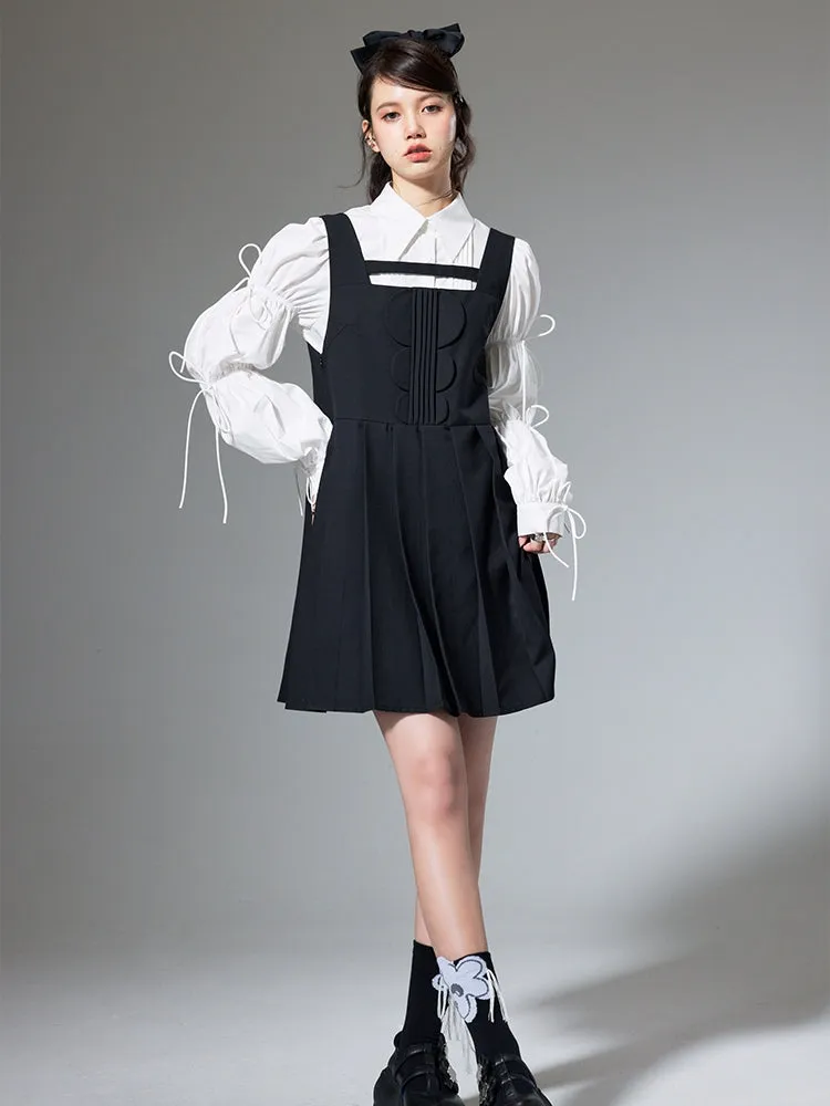 Hollow Pleated Suspender Skirt