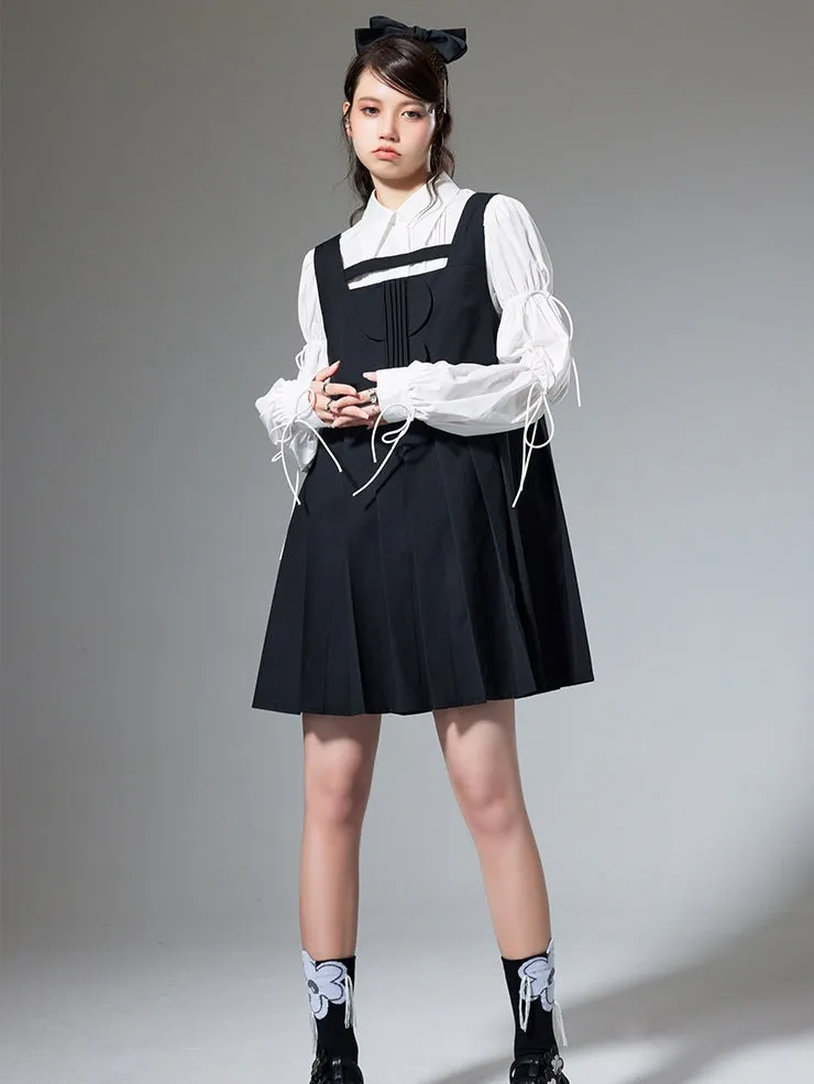 Hollow Pleated Suspender Skirt