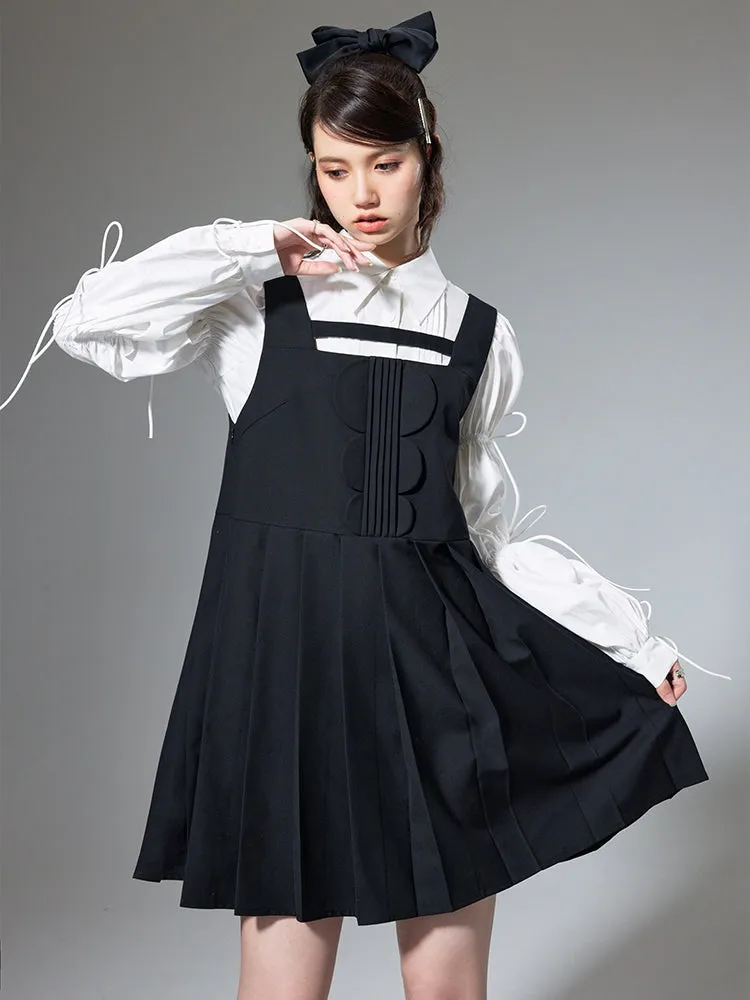 Hollow Pleated Suspender Skirt