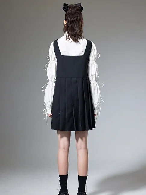 Hollow Pleated Suspender Skirt