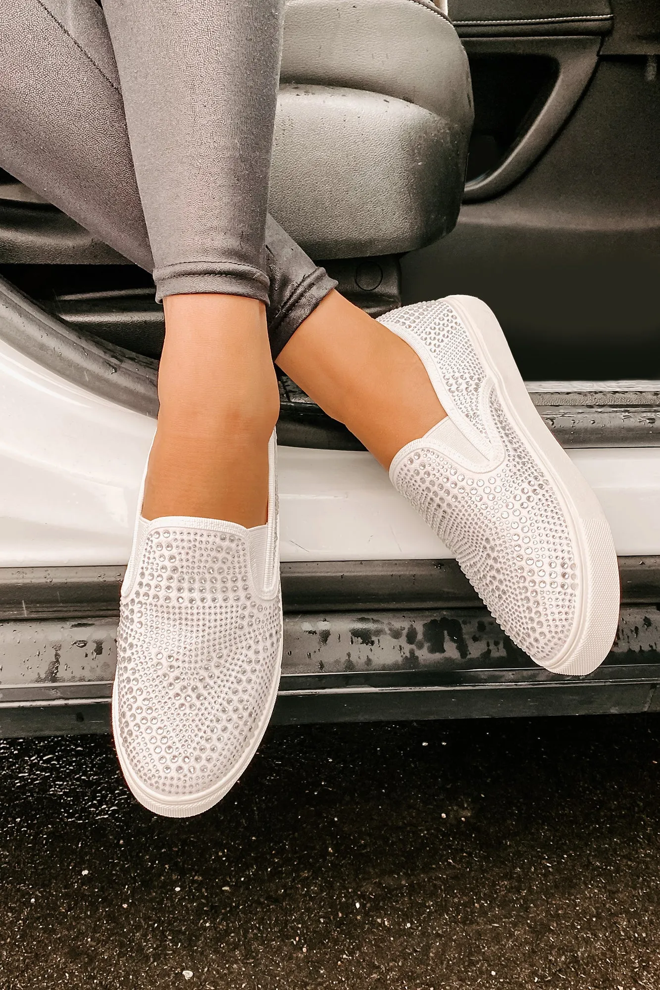 IMPERFECT Infinity Rhinestone Slip On Sneakers (White)