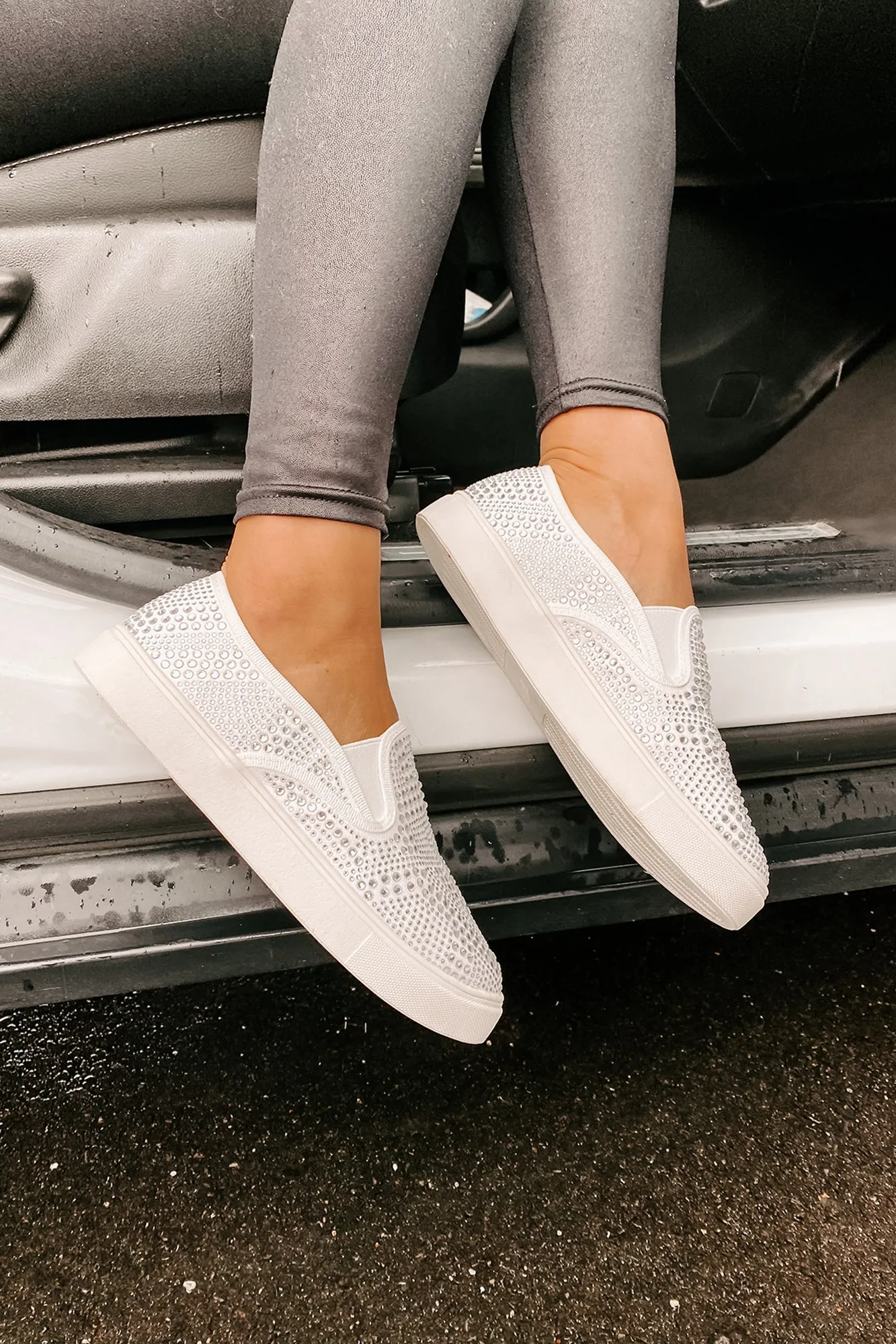 IMPERFECT Infinity Rhinestone Slip On Sneakers (White)