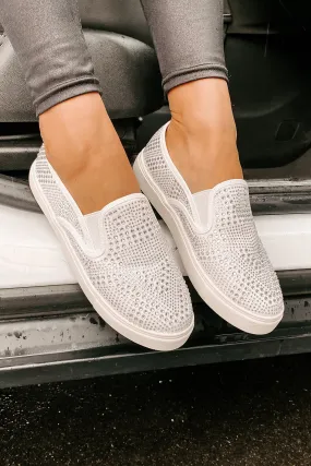 IMPERFECT Infinity Rhinestone Slip On Sneakers (White)