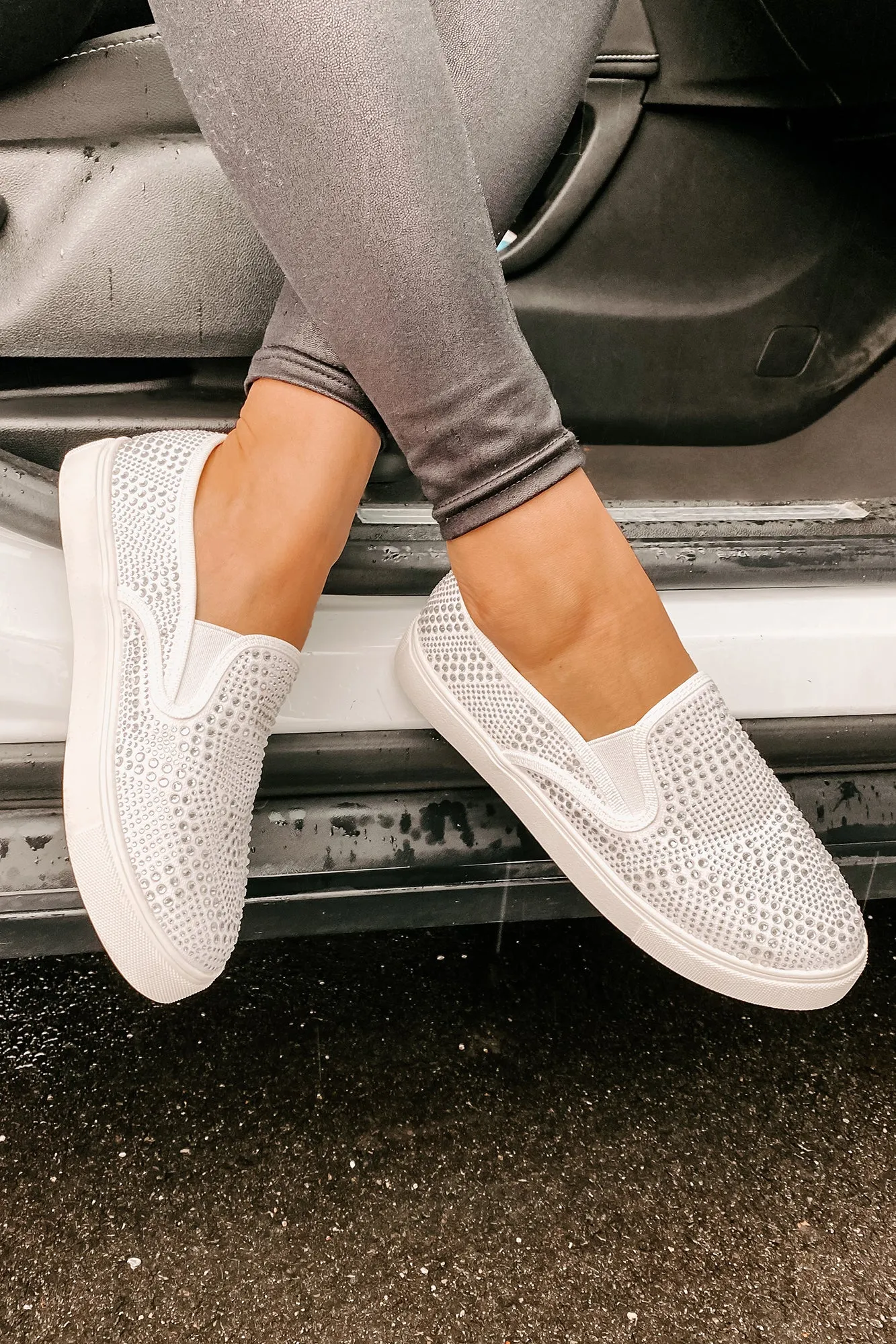 IMPERFECT Infinity Rhinestone Slip On Sneakers (White)