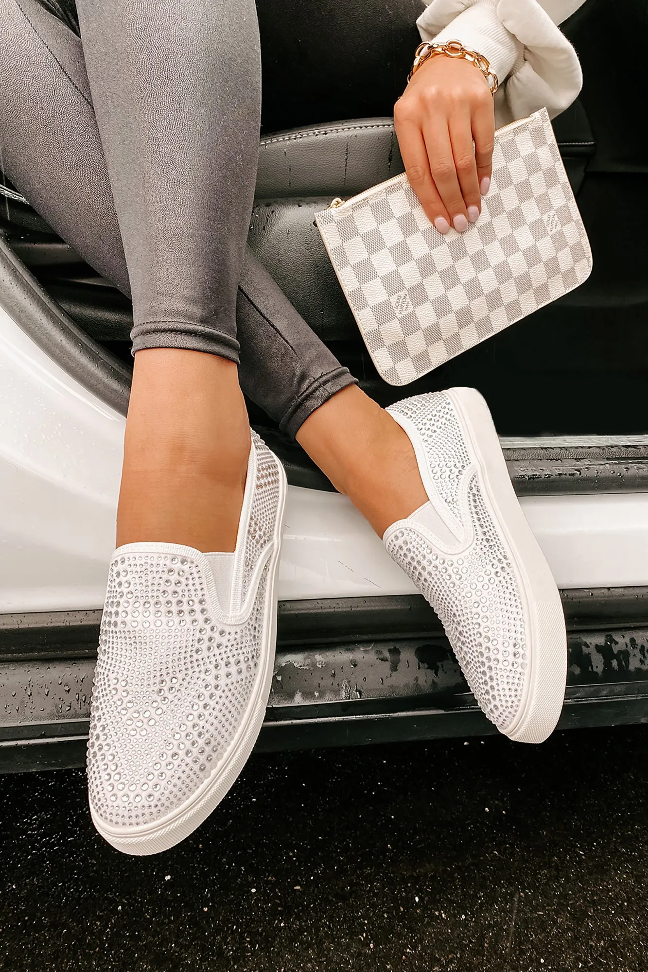 IMPERFECT Infinity Rhinestone Slip On Sneakers (White)