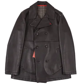 Isaia Leather Pea Coat with Wool Lining