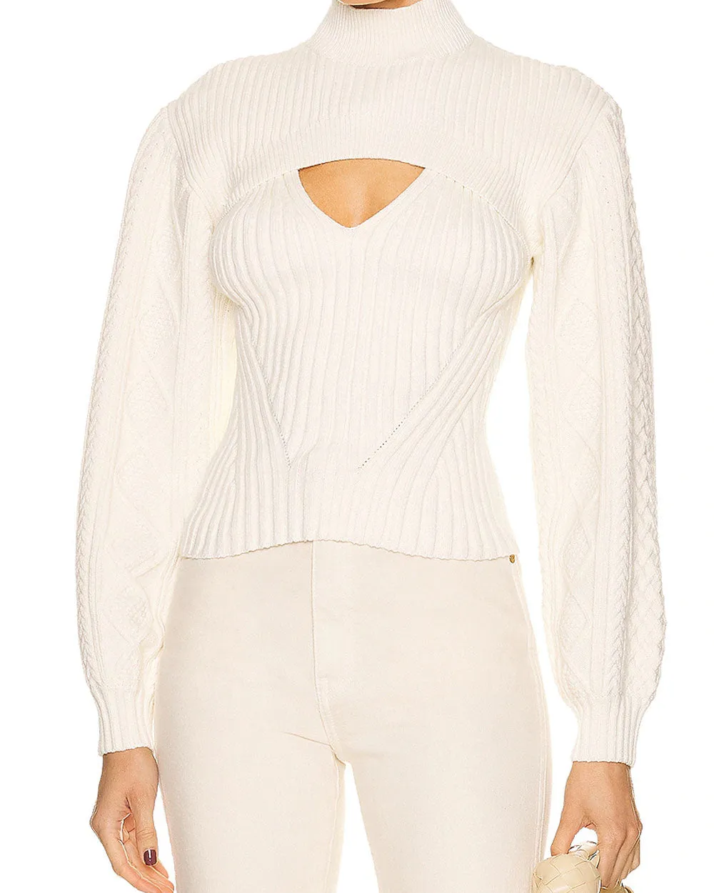 Ivory Elkie Mixed Stitch Fisherman Cutout Sweater