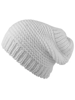 Ivory Ultra Slouchy Thick Knit Ponytail Beanie Cap Hat