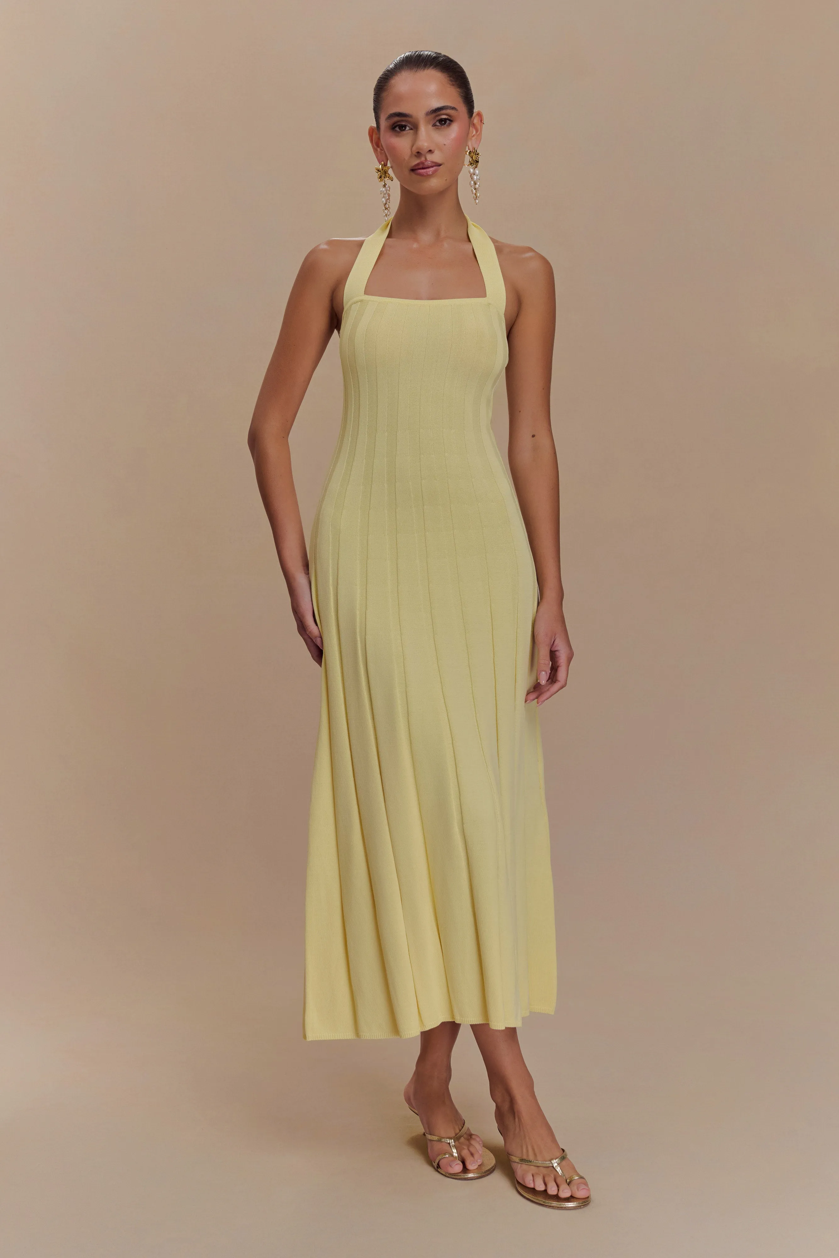 Jacqui Halter Knit Midi Dress - Lemon