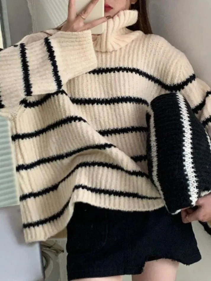 Joskaa Turtleneck Striped Knit Sweater