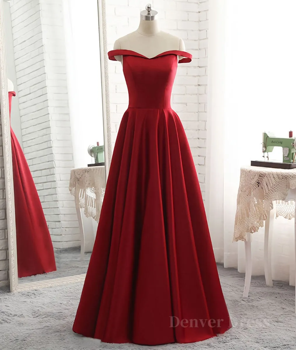 kamahe Simple burgundy off shoulder long prom dress, burgundy evening dress