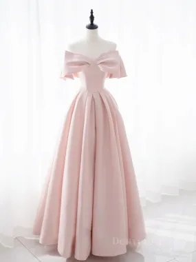 kamahe Simple pink satin long prom dress, pink satin evening dress