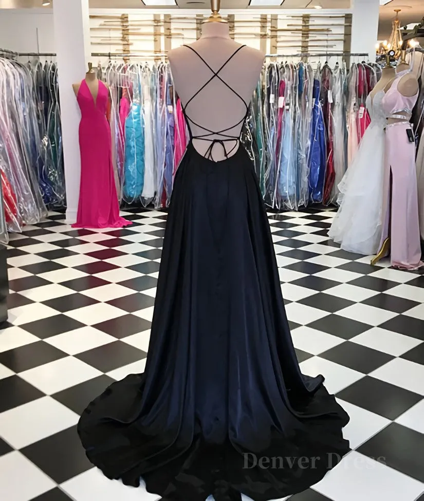 kamahe Simple satin long prom dress, long evening dress