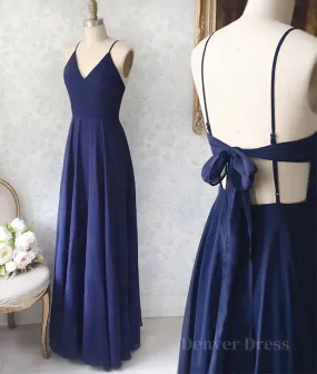 kamahe Simple v neck blue long prom dress, blue evening dress