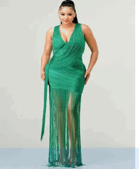 Kellye Green Fringe Dress