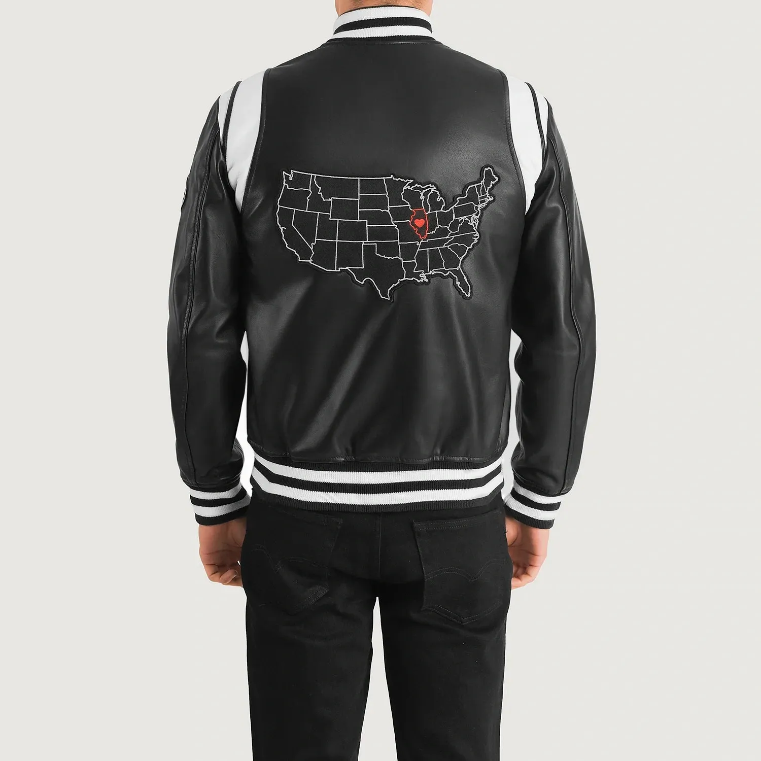 Liberte Illinois Black Leather Varsity Jacket