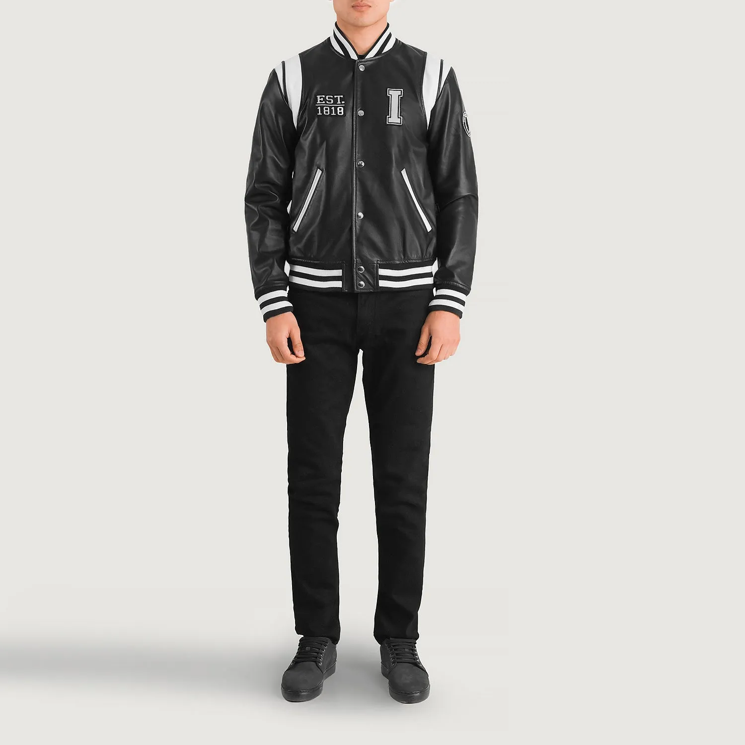 Liberte Illinois Black Leather Varsity Jacket