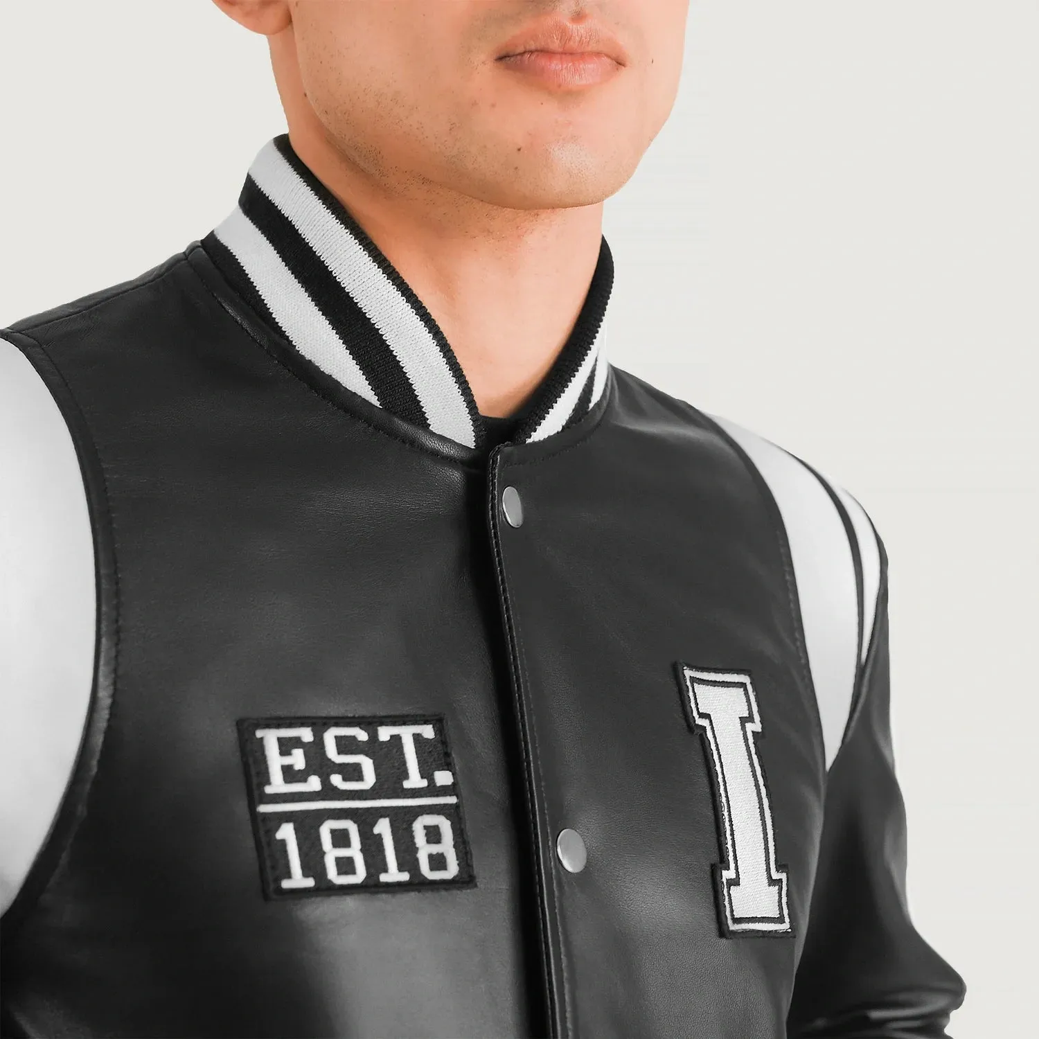 Liberte Illinois Black Leather Varsity Jacket