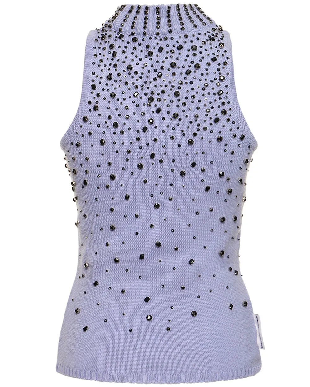 Light Blue Embellished Sleeveless Turtleneck