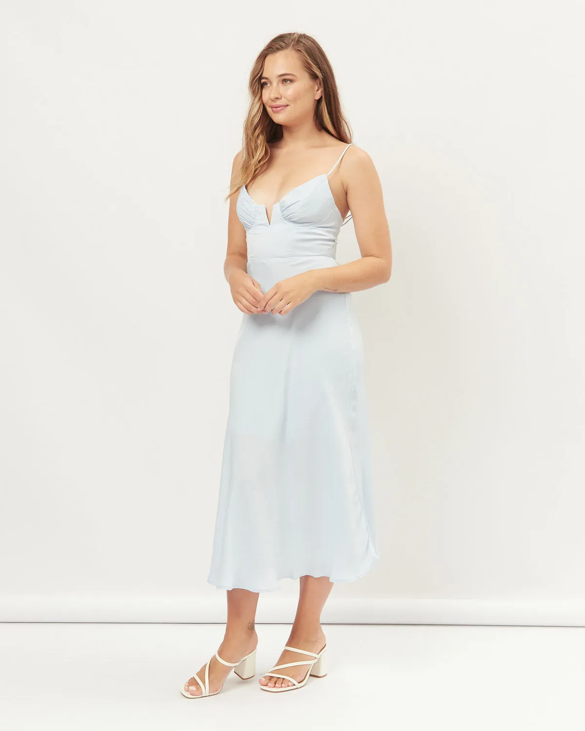 Lila Blue Sweetheart Plunge Midi Dress