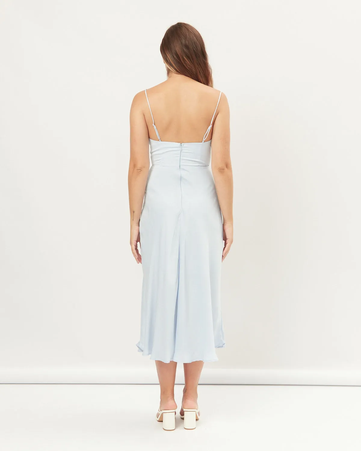 Lila Blue Sweetheart Plunge Midi Dress