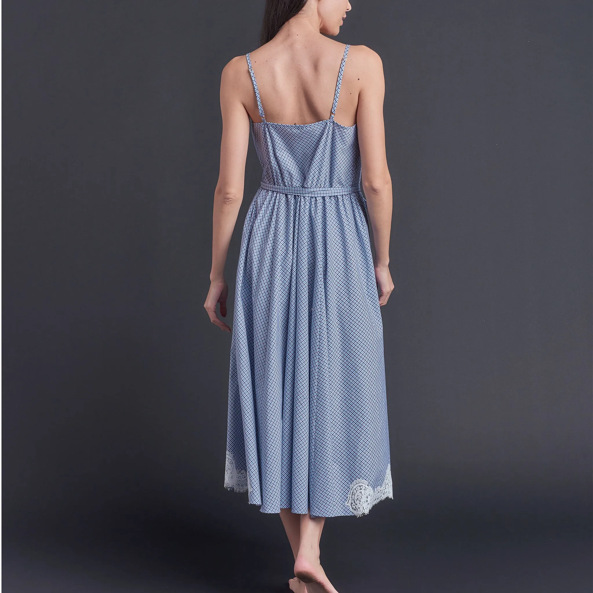 Lilia Slip Dress in Blue Check Italian Cotton