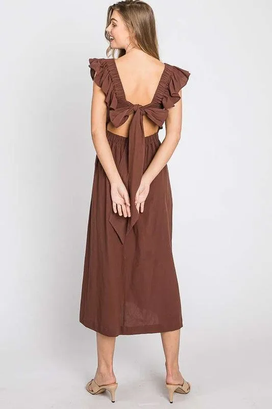 LINEN RUFFLE MID DRESS