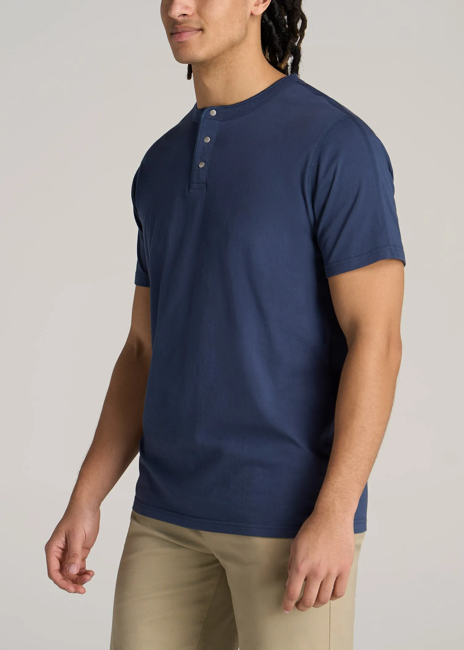 LJ&S REGULAR-FIT Jersey Henley Tee for Tall Men in Vintage Midnight Navy