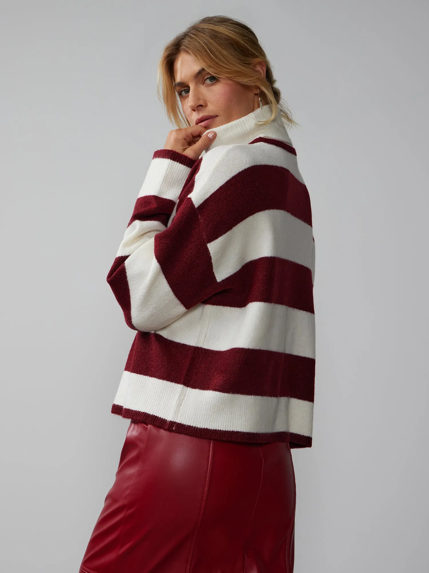 Long Sleeve Striped Turtleneck Sweater