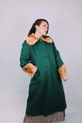 Long Wool Coat With Faux Fur Trim