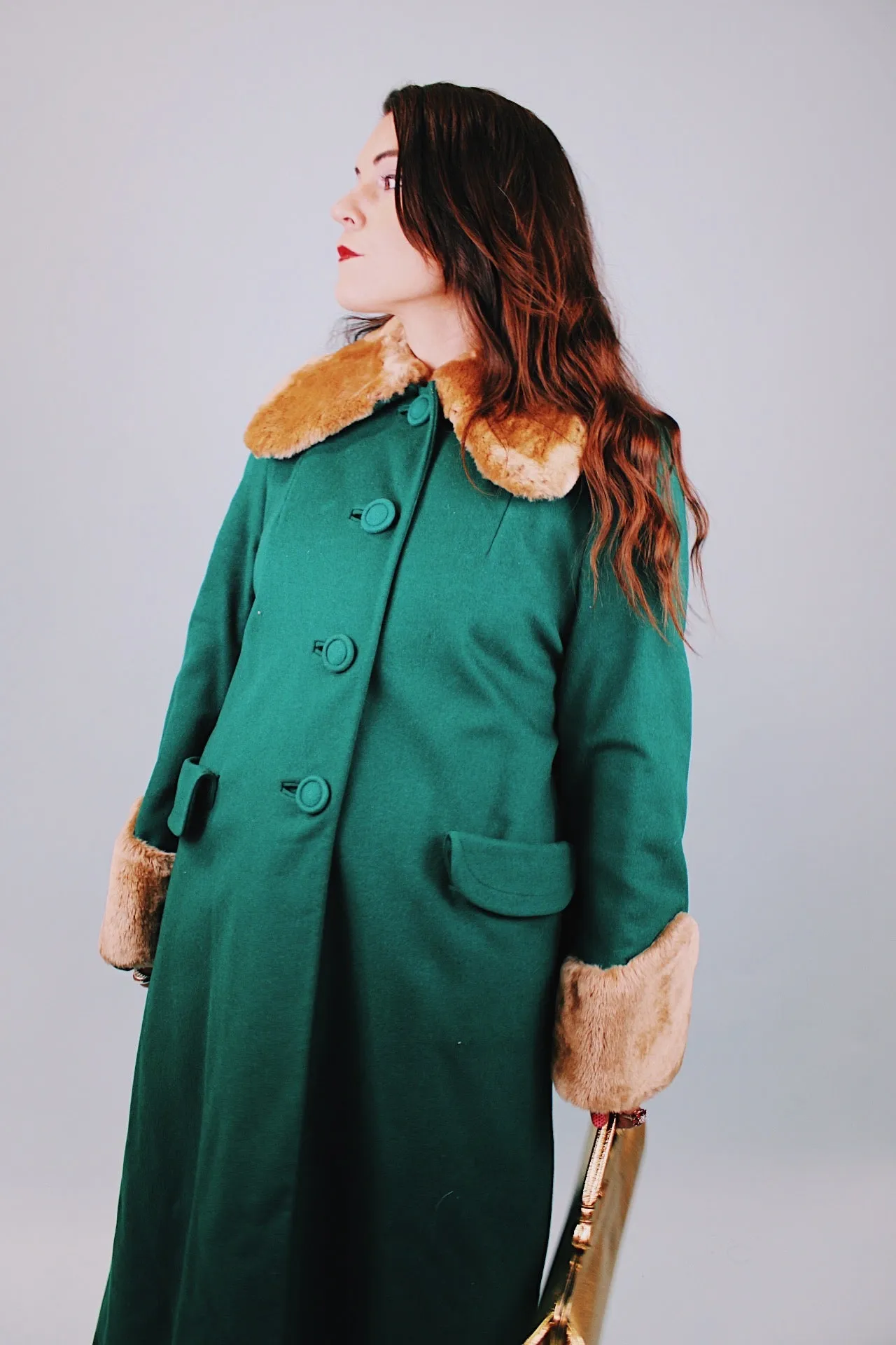 Long Wool Coat With Faux Fur Trim