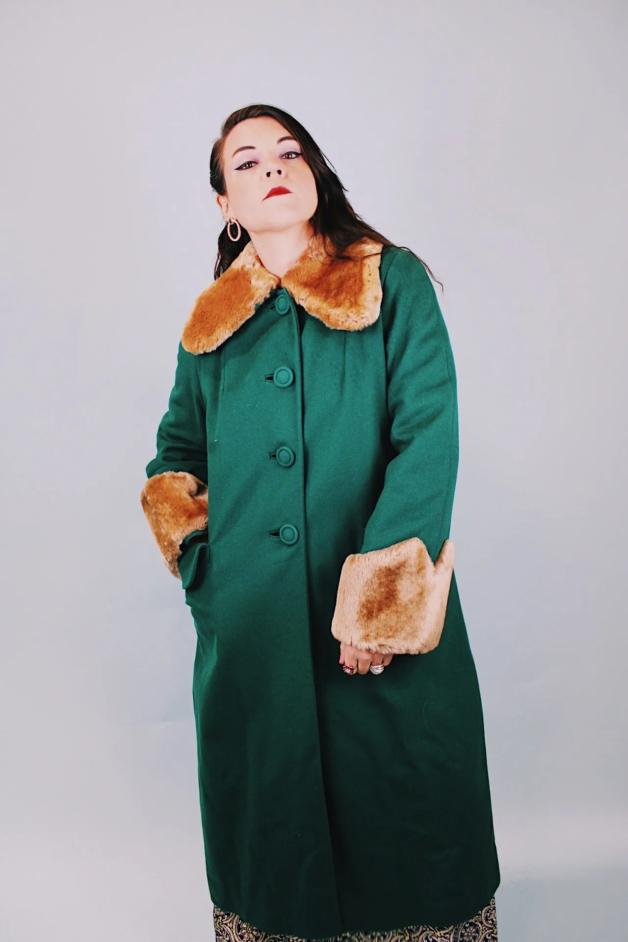 Long Wool Coat With Faux Fur Trim