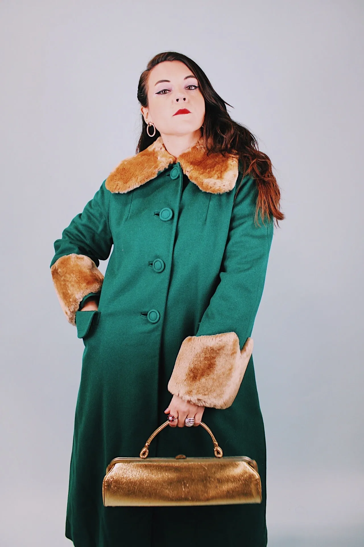 Long Wool Coat With Faux Fur Trim